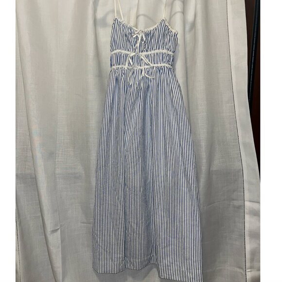 NWT All in Favor Blue Stripe Flowy String Maxi Dress - Picture 4 of 5